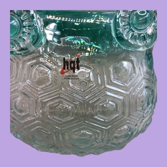 HQT hand blown cased handled purse basket turquoise color - Picture 9 of 10